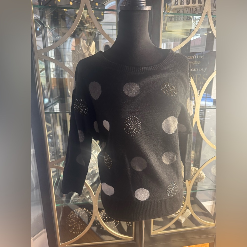 Charter Club Black Doleman Sleeve Sweater with Silver & Gold Beaded Circles M